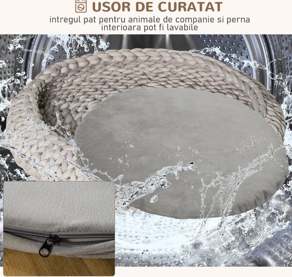 PawHut Culcuș Confortabil pentru Pisici și Câini, Rotund cu Margini Înalte, Pernă Catifelată, Dimensiuni Φ93x15cm, Gri | Aosom România