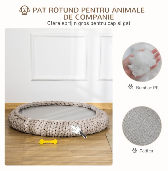 PawHut Culcuș Confortabil pentru Pisici și Câini, Rotund cu Margini Înalte, Pernă Catifelată, Dimensiuni Φ93x15cm, Gri | Aosom România