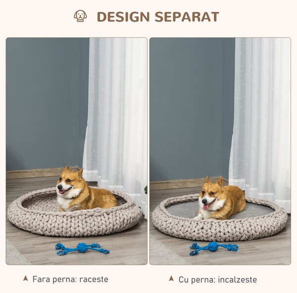 PawHut Culcuș Confortabil pentru Pisici și Câini, Rotund cu Margini Înalte, Pernă Catifelată, Dimensiuni Φ93x15cm, Gri | Aosom România