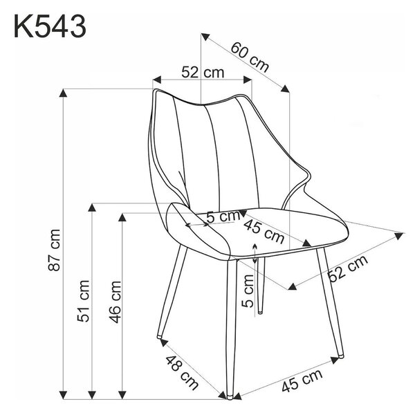 Scaun K543, gri/negru, stofa clasica/metal, 55x60x87 cm