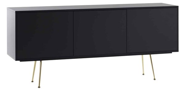 Comoda TV Limo, picioare aurii, deschidere push-pull - NEGRU
