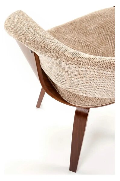Scaun scandinav tapitat K545, bej/nuc, stofa clasica/placaj, 63x53x83