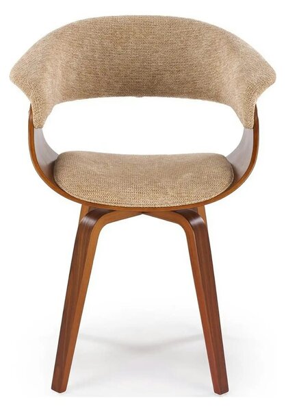 Scaun scandinav tapitat K545, bej/nuc, stofa clasica/placaj, 63x53x83