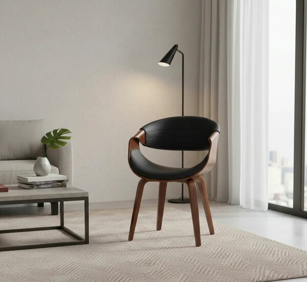 Scaun picioare lemn K544, negru/nuc, piele ecologica/placaj, 55x55x77