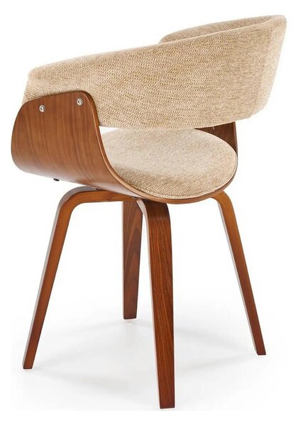 Scaun scandinav tapitat K545, bej/nuc, stofa clasica/placaj, 63x53x83