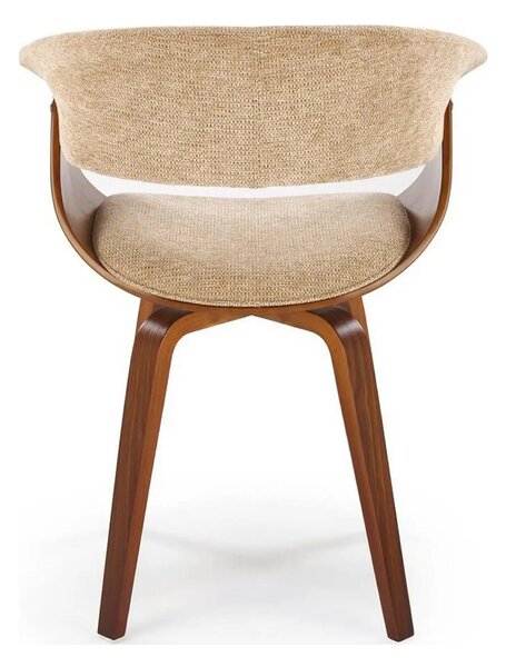 Scaun scandinav tapitat K545, bej/nuc, stofa clasica/placaj, 63x53x83