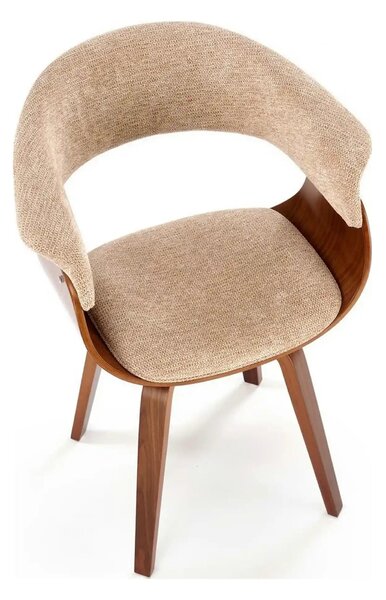 Scaun scandinav tapitat K545, bej/nuc, stofa clasica/placaj, 63x53x83