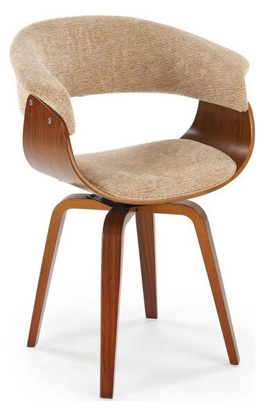 Scaun scandinav tapitat K545, bej/nuc, stofa clasica/placaj, 63x53x83