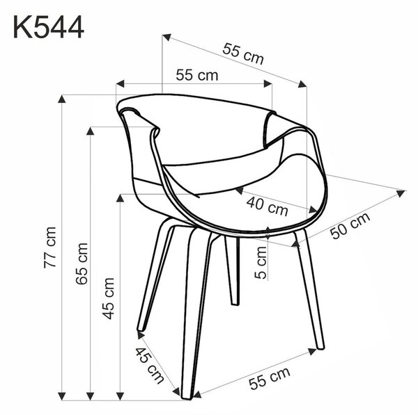 Scaun picioare lemn K544, gri/nuc, piele ecologica/placaj, 55x55x77 cm