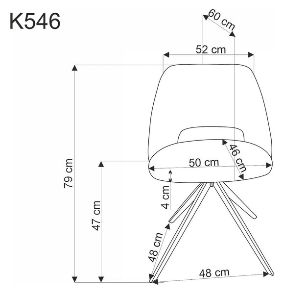 Scaun rotativ K546, gri/negru, panza/metal, 52x60x79 cm