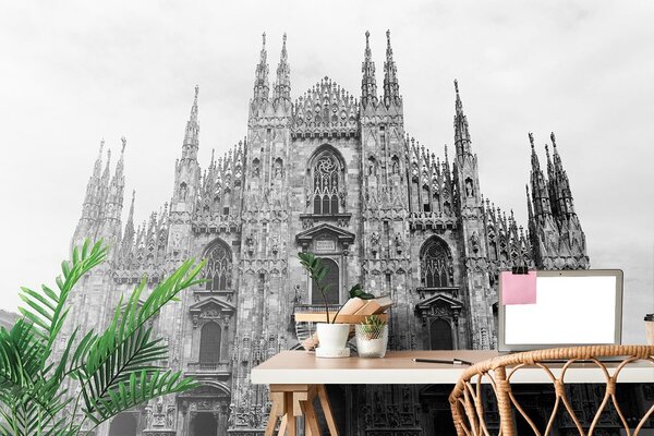 Fototapet catedrala din Milano în alb-negru