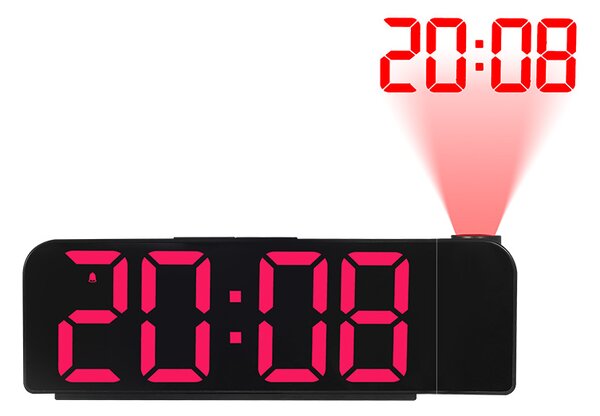 Ceas digital cu afisaj LED AT PERFORMANCE®, cu funtie de alarma si intensitate reglabila, proiector rotativ cu ora, Negru. - Rosu