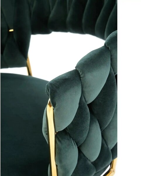Scaun K551, verde inchis/negru/auriu, stofa catifelata/metal, 62x58x85