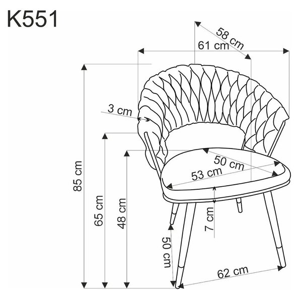 Scaun K551, verde inchis/negru/auriu, stofa catifelata/metal, 62x58x85