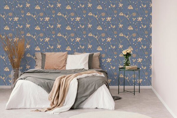 Tapet flori de luncă în design albastru