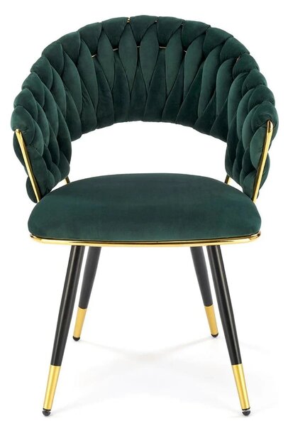 Scaun K551, verde inchis/negru/auriu, stofa catifelata/metal, 62x58x85
