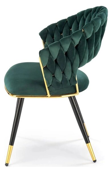 Scaun K551, verde inchis/negru/auriu, stofa catifelata/metal, 62x58x85