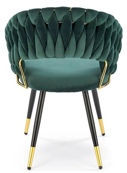 Scaun K551, verde inchis/negru/auriu, stofa catifelata/metal, 62x58x85