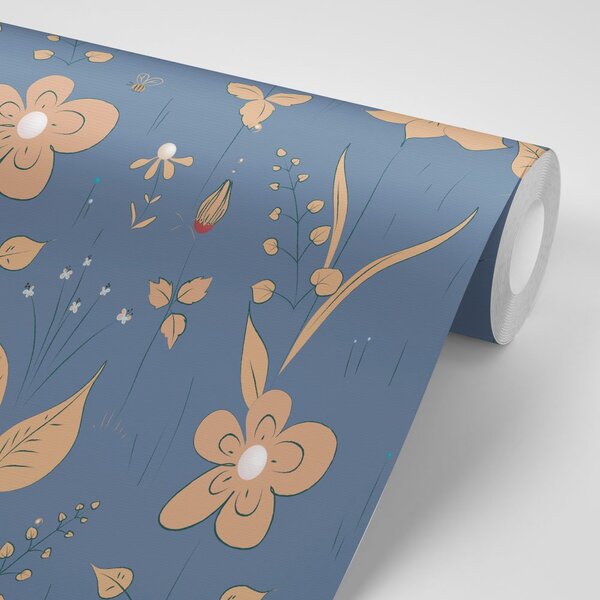 Tapet flori de luncă în design albastru