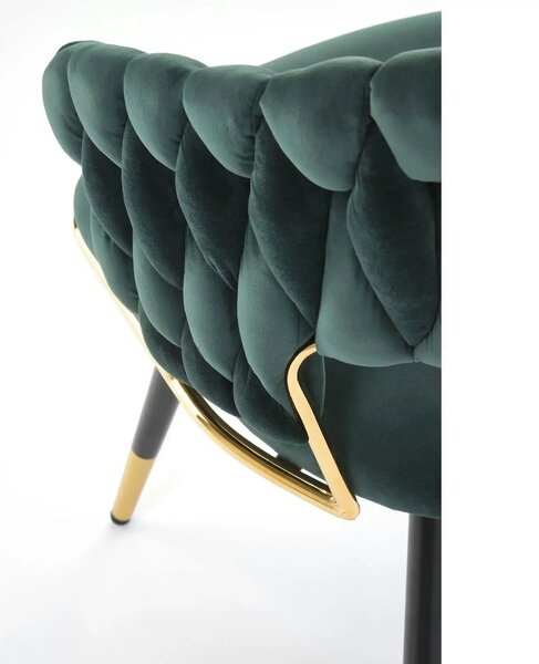 Scaun K551, verde inchis/negru/auriu, stofa catifelata/metal, 62x58x85