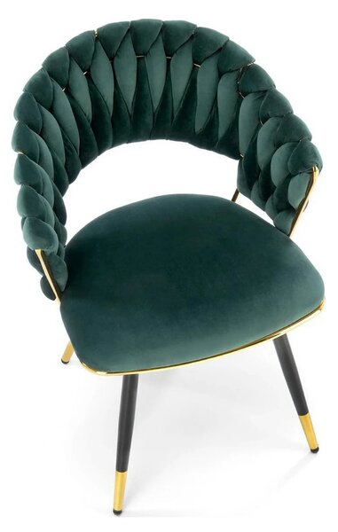 Scaun K551, verde inchis/negru/auriu, stofa catifelata/metal, 62x58x85