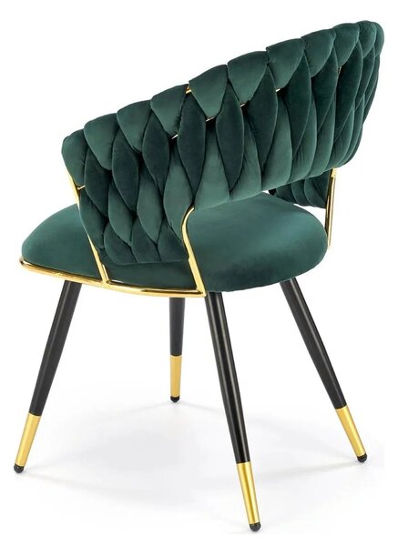 Scaun K551, verde inchis/negru/auriu, stofa catifelata/metal, 62x58x85