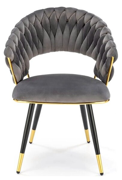 Scaun K551, gri/negru/auriu, stofa catifelata/metal, 62x58x85 cm