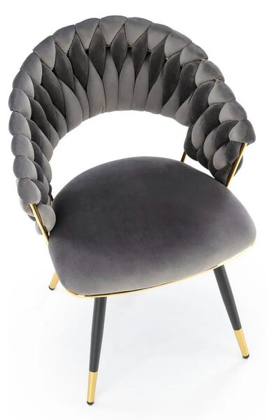 Scaun K551, gri/negru/auriu, stofa catifelata/metal, 62x58x85 cm