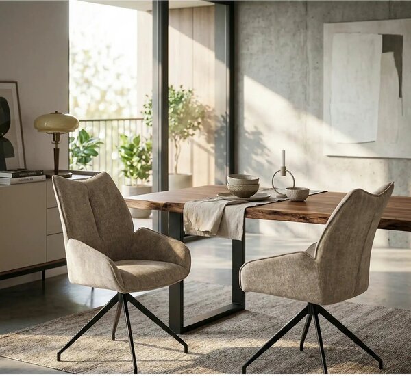 Scaun rotativ K553, bej/negru, stofa clasica/metal, 60x66x96 cm