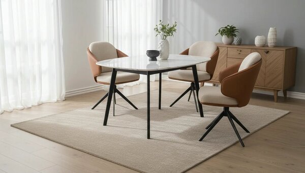 Scaun rotativ K554, maro/bej/negru, stofa clasica/piele ecologica/meta