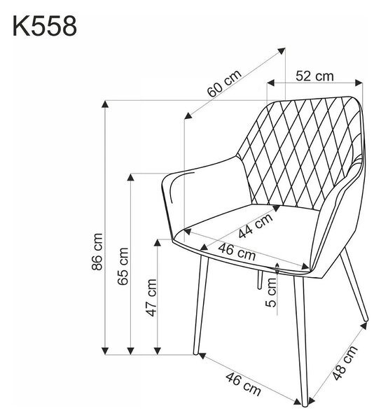 Scaun bej tapitat K558, bej/negru, stofa catifelata/metal, 59x60x86 cm