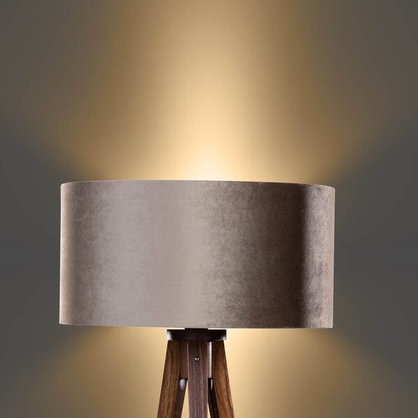 Lampă de podea cu trei picioare din lemn de nuc cu abajur din catifea taupe 50 cm - Tripod Classic