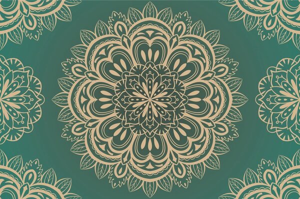 Tapet Mandala pe fundal turcoaz