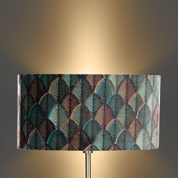 Lampă de podea din alamă cu abajur oval din velur cu design frunze 50cm - Simplo