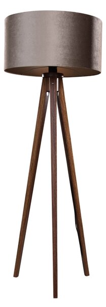 Lampă de podea cu trei picioare din lemn de nuc cu abajur din catifea taupe 50 cm - Tripod Classic