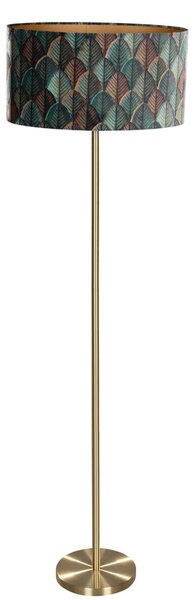 Lampă de podea din alamă cu abajur oval din velur cu design frunze 50cm - Simplo