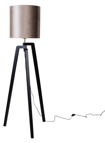 Lampă de podea neagră cu abajur din catifea taupe 50cm - Puros