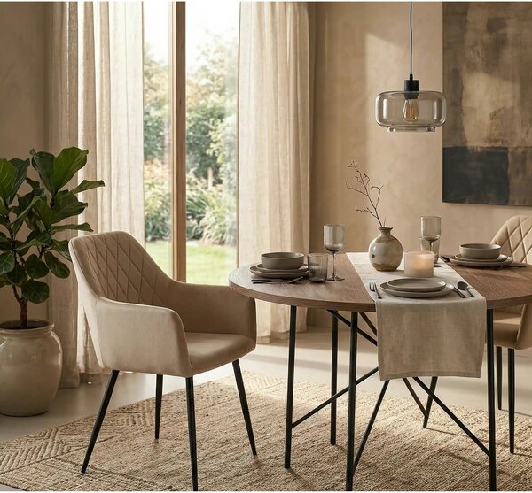 Scaun bej tapitat K558, bej/negru, stofa catifelata/metal, 59x60x86 cm