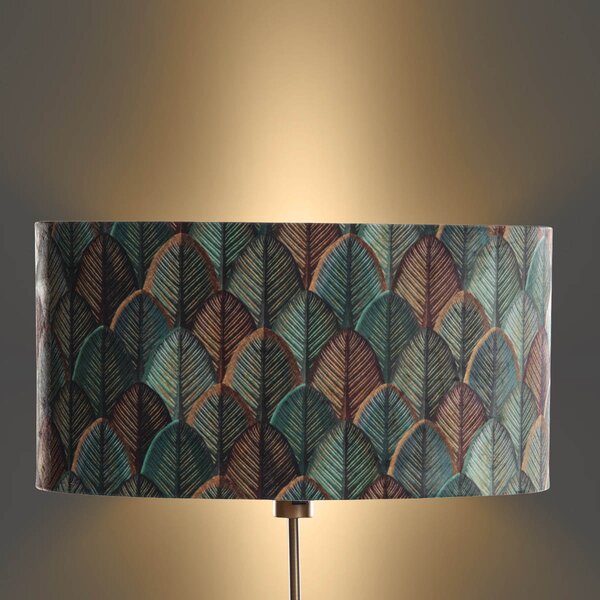 Lampă de podea bronz cu abajur oval din catifea cu design frunze 50cm - Parte