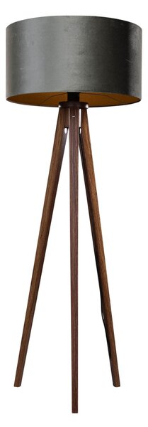 Lampă de podea cu trepied din lemn de nuc cu abajur din catifea verde 50cm - Tripod Classic