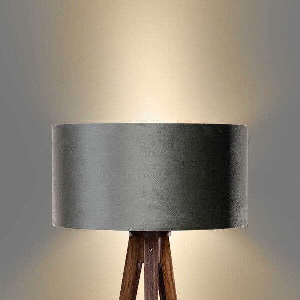 Lampă de podea cu trepied din lemn de nuc cu abajur din catifea verde 50cm - Tripod Classic