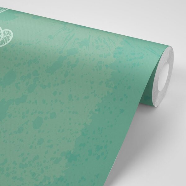 Tapet arabesca verde pe fundal abstract