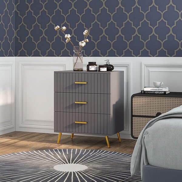 HOMCOM Comodă pentru Dormitor, Dulap Modern cu 3 Sertare, Sertar de Depozitare cu Picioare din Aluminiu, 60x40x71.5 cm, Gri Închis