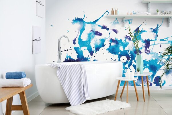Tapet acuarel albastru în design abstract