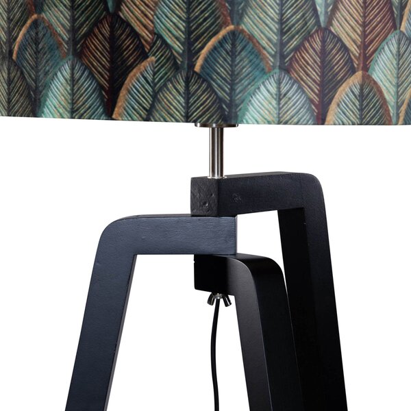 Lampă de podea neagră cu abajur din catifea cu design frunze 50cm - Puros