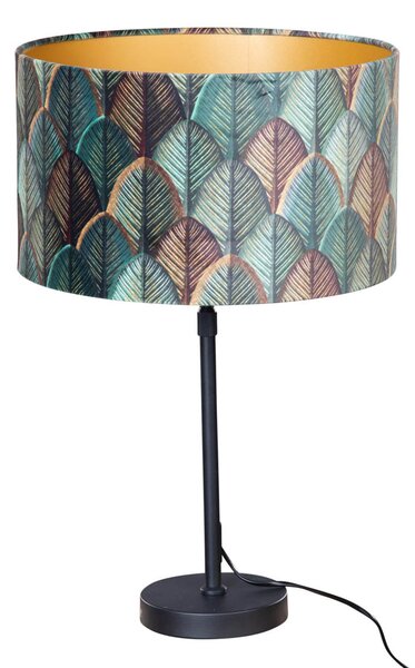 Lampă de masă neagră cu abajur din velur cu design frunze și interior auriu - Parte