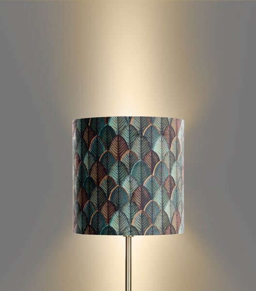 Lampă de podea din alamă cu abajur din velur cu design frunze și interior auriu - Simplo
