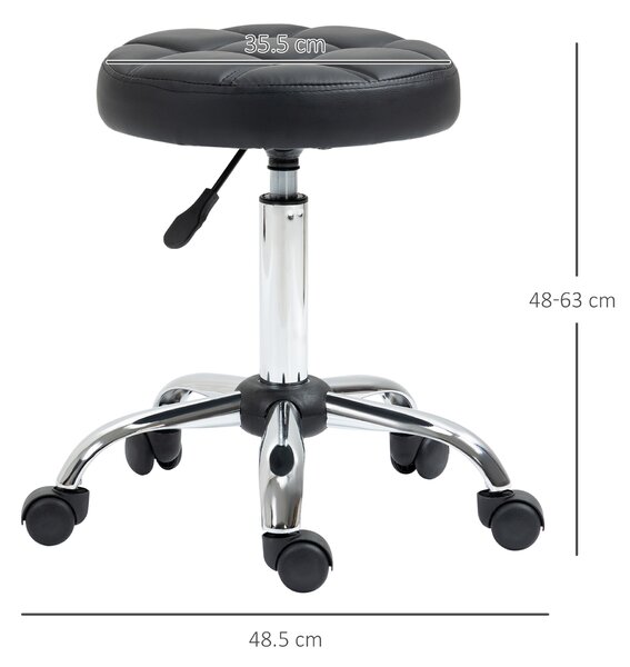 HOMCOM Scaun Rotativ cu Roti, Rotund, Scaun pentru Coafor și Estetician cu Înălțime Ajustabilă, Tapițat în Piele Ecologică, Ø35.5x51-67 cm, Negru