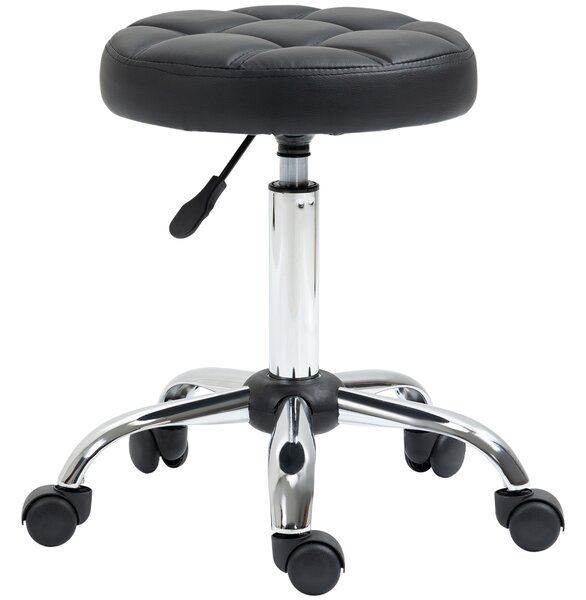 HOMCOM Scaun Rotativ cu Roti, Rotund, Scaun pentru Coafor și Estetician cu Înălțime Ajustabilă, Tapițat în Piele Ecologică, Ø35.5x51-67 cm, Negru