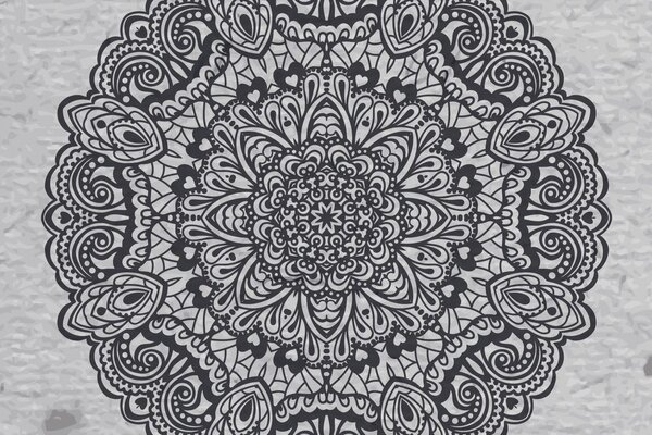 Tapet Mandala florală în alb-negru